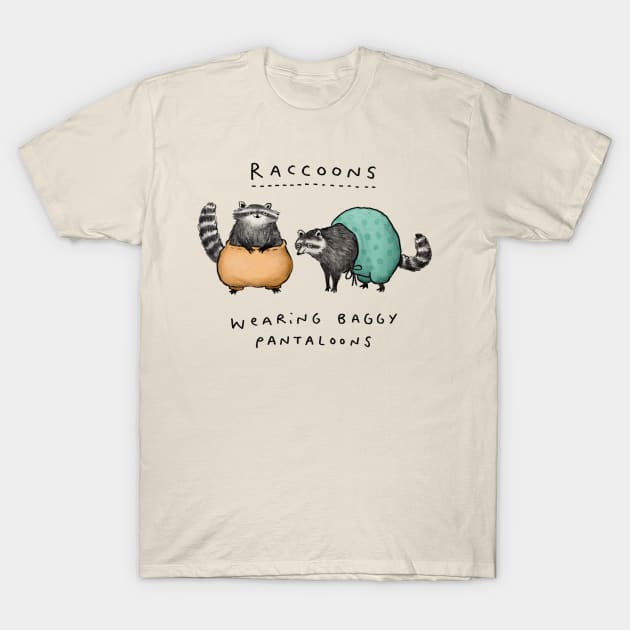 Raccoons Wearing Baggy Pantaloons T-Shirt by Sophie Corrigan